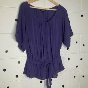 Purple Peplum Blouse with Tie Waist